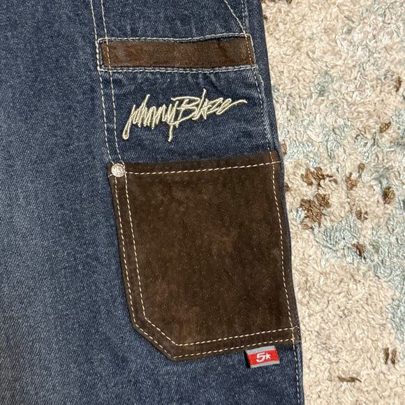 Vintage Johnny Blaze Suede Leather Accent Baggy Jeans Size 38 Method Man Wutang - Picture 4 of 7